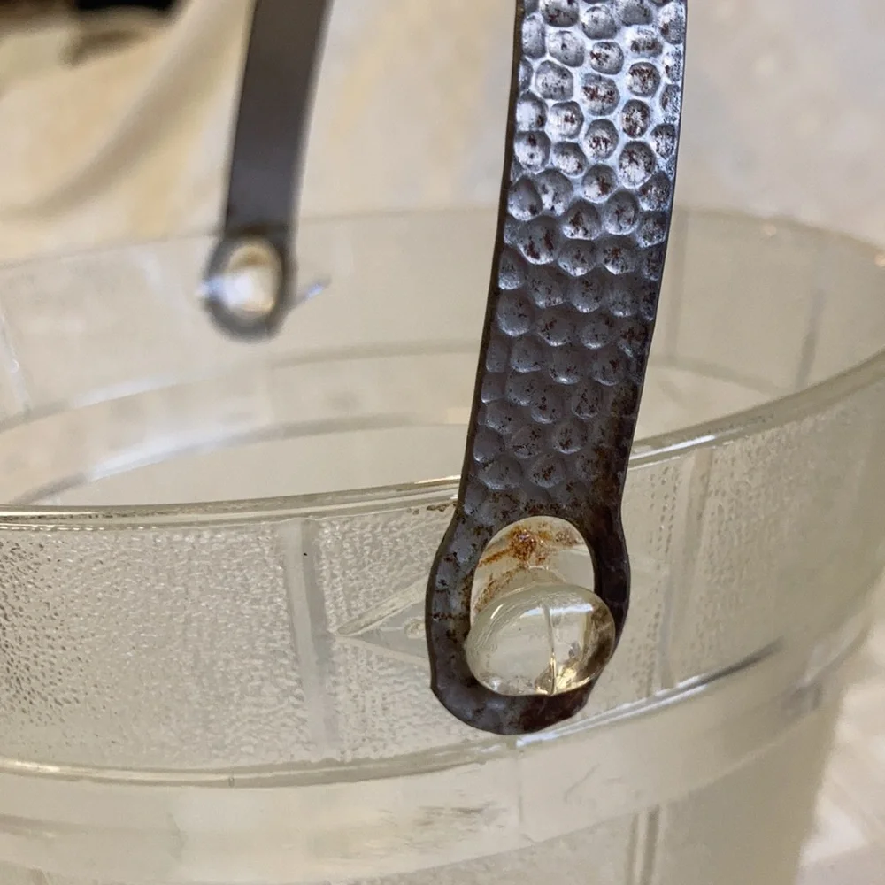 Vintage Glass Ice Bucket With Tongs